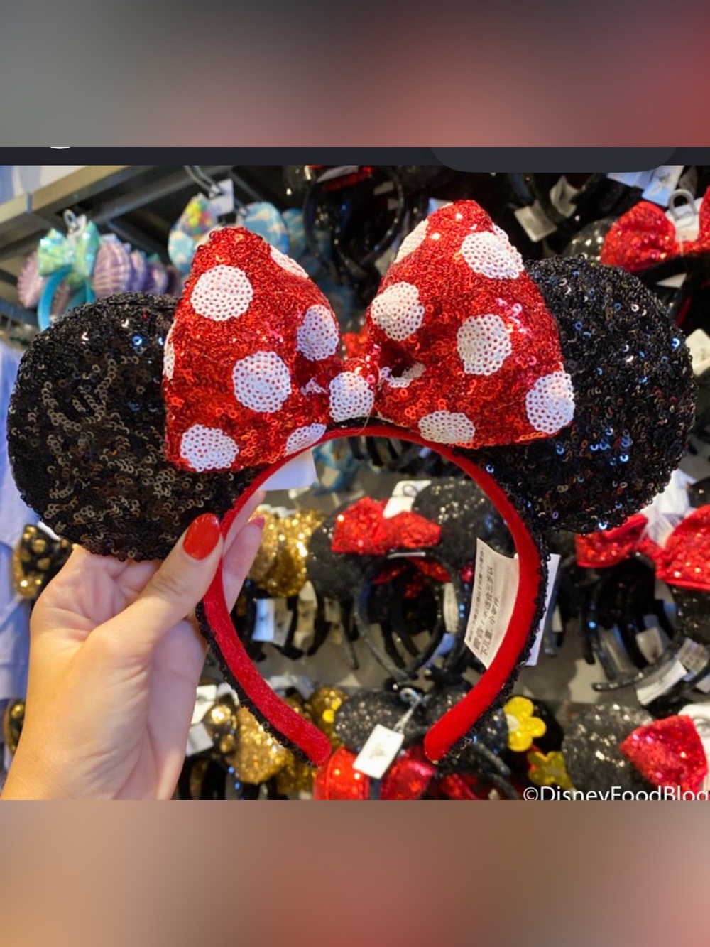 Disney Red Sequin Polka Dot Bow Minnie Ear Headband